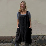 2024 Women Cotton Linen Apron Dress Long Dress Loose Party Dresses Plus Size Women Clothing 