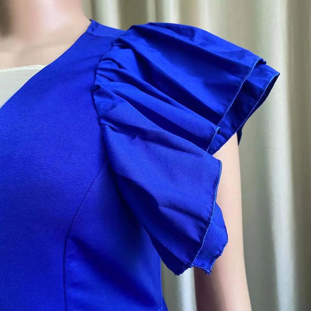Elegant Pleated Jumpsuits & Rompers for Women V Neck Ruffles High Waisted Loose Floor Length Luxury Female Birthday Party Romper