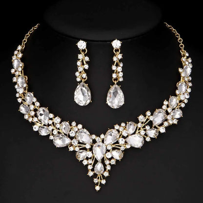 1 Juego de joyas para mujer, para fiesta, boda, novia, cristal austriaco, lágrima, racimo, collar llamativo, pendientes colgantes, regalos para ella