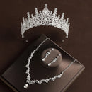 Bridal Wedding Jewelry 4-piece Set, Alloy Crystal Crown&Crystal Necklace&Earrings Women's Classic Wedding Tiaras