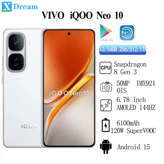 Original VIVO iQOO Neo 10  6100mAh Battery 120W SuperVOOC 50MP  IMX921 OIS 6.78 Inch AMOLED 144Hz Snapdragon 8 Gen 3   NFC OTA