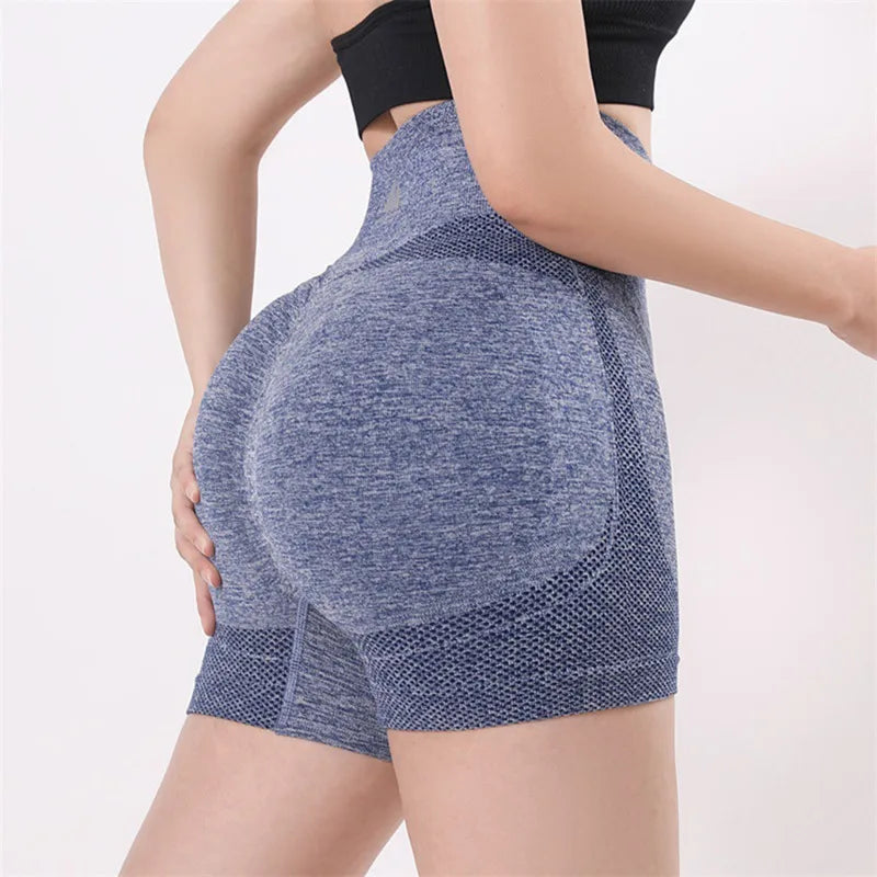 Women Butt Lifting Yoga Shorts Seamless Gym Leggings Tights Elastic Workout High Waist Tummy Control Ruched Booty Pants