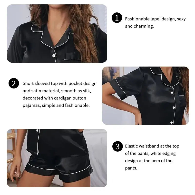 Conjunto de pijama de satén de seda para mujer, conjunto de pijama de dos piezas, ropa de dormir, pijama con botones, pijama de mujer de 2 piezas, conjunto de pantalones cortos para estar en casa