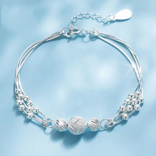 Adjustable 925 Sterling Silver Bead Bracelet for Women, Luxury Original Jewelry, Korean Fashion Designer, Beautiful Stars 