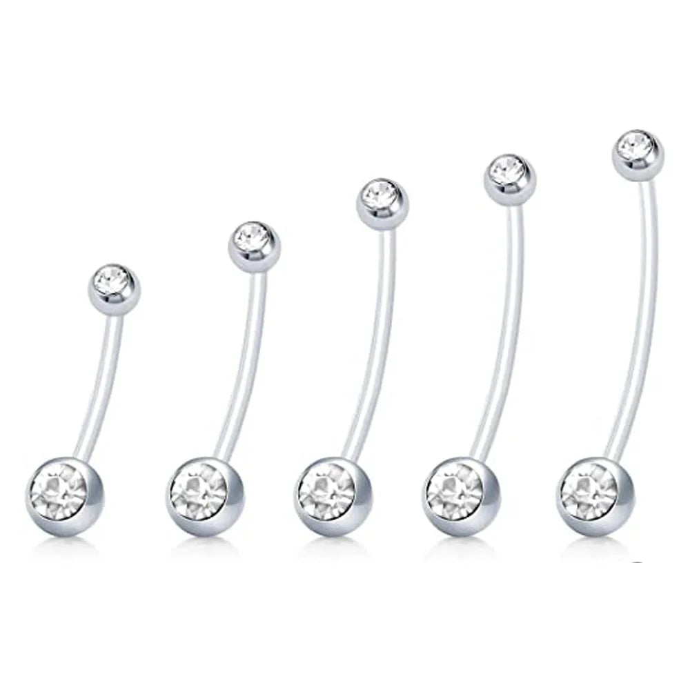 Anéis de umbigo para gravidez, barra longa, esporte, maternidade, flexível, bioplast, transparente, umbigo, piercing, retentor para grávidas