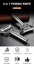 4in1 Vegetable Peeler Stainless Steel Melon Planer Multiple-Function Double-Head Peeler Household Kitchen Cucumber Slicer Tool