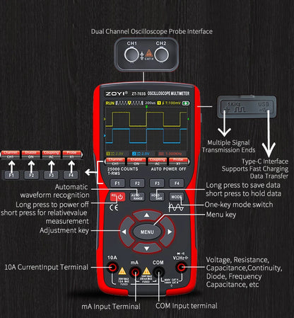 ZOYI Two-channel oscilloscope ZT-703S multifunction signal generator 3-in-1 high-precision electrician