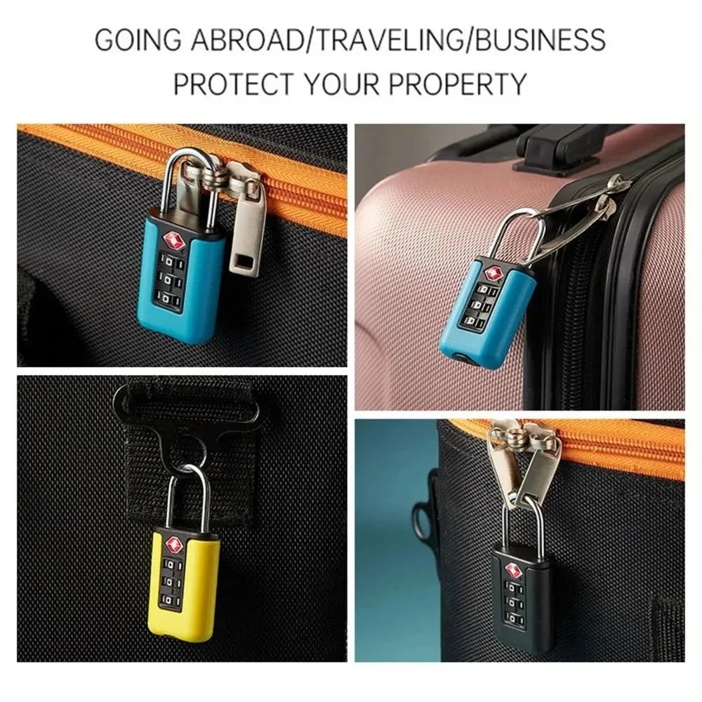 TSA Customs Code Lock for Travel Luggage Password Changeable Black Lock Contrast Design Padlock 3 Digit Combination Lock