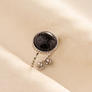 1pc Boho Turquoise Ring Stainless Steel Black Stone Silver Color Adjustable Ring Women Ethnic Ring Bohemian Jewelry Gift No Fade