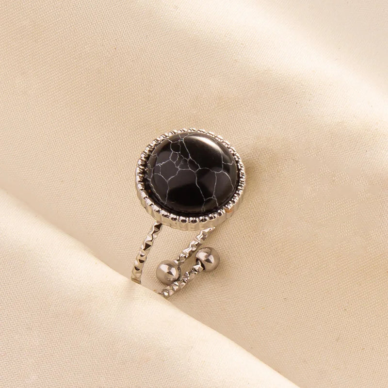 1pc Boho Turquoise Ring Stainless Steel Black Stone Silver Color Adjustable Ring Women Ethnic Ring Bohemian Jewelry Gift No Fade