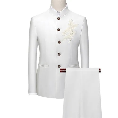2023 Fashion Men Retro Party 2 Piece Set Blazer Pants Luxury Embroidery Men Tang Suit Jacket Trousers Plus Size M-6XL 2 Pcs