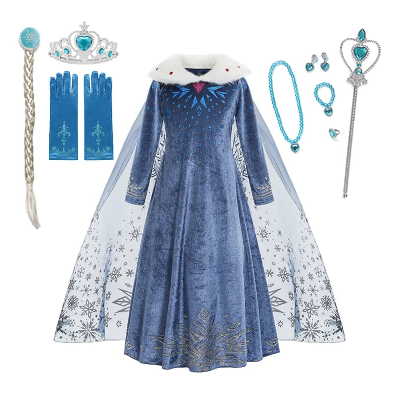 Vestido da Elsa para Menina – Fantasia de Princesa para Festa de Aniversário e Inverno, Cosplay de Frozen, Vestido de Manga Longa – Rainha da Neve