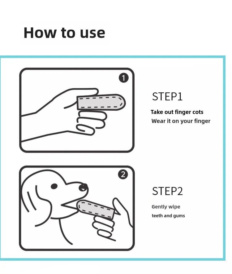 Pet Teeth Cleaning Dental Finger Wipes for Dogs & Cats, Reduces Plaque & Freshens Breath No-Rinse Dog Teeth Care Finger Wipes, E