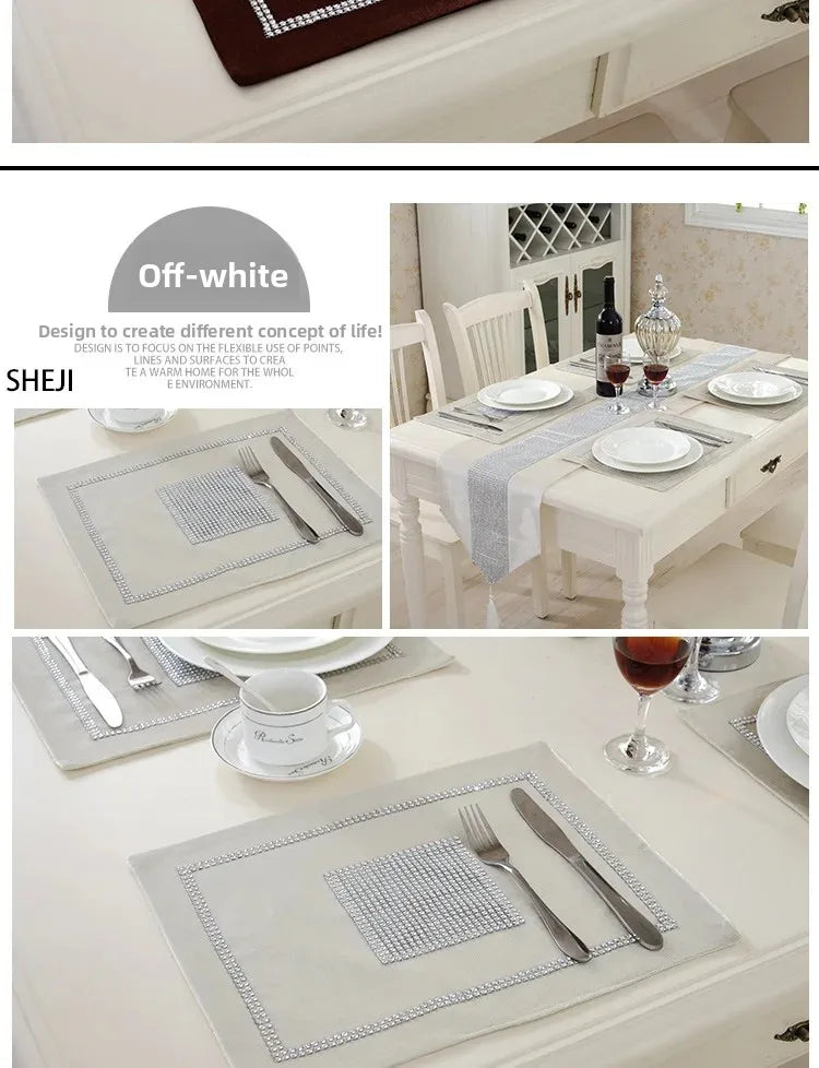 Heat Resistant Dining Table Mat Diamond Embedded Anti Slip Western Dining Pad Cushion Home Use Tablecloth Accessories