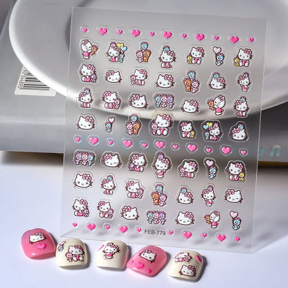 Sanrio Anime 5D Nail Stickers Hello Kitty Kurome Cartoon Stickers Nail Decoration Cute Melody Nail Art Decals Nail Art Supplies