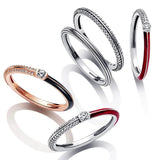925 Sterling Silver Anéis Empilháveis para Mulheres, Coração Infinito, Esmalte Vermelho, Anel de Casamento, Jóias Presente, Original, Novo