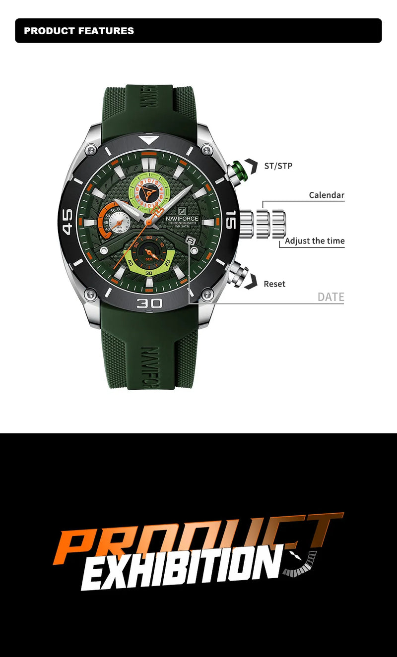 NAVIFORCE Sport Watch for Men Waterproof Quartz Wristwatch Chronograph Military Clock With Luminous Reloj Hombre Male Gift 2024