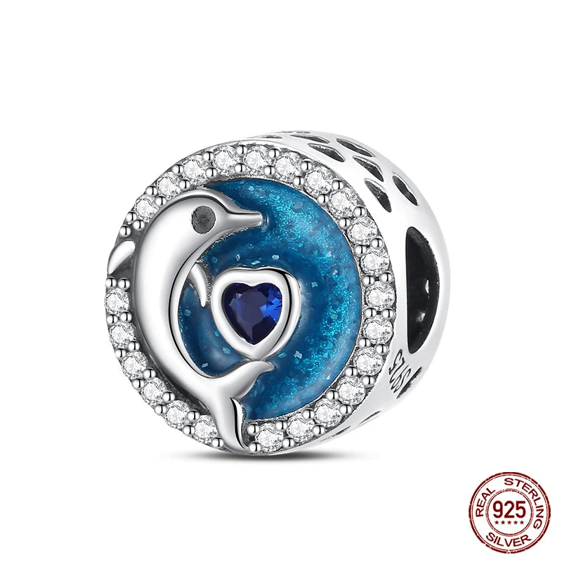 Ocean Series - Original Genuine 925 Sterling Silver Turtle Crab Mermaid Charm Beads Suitable for 3mm Bracelet DIY Making Pendant