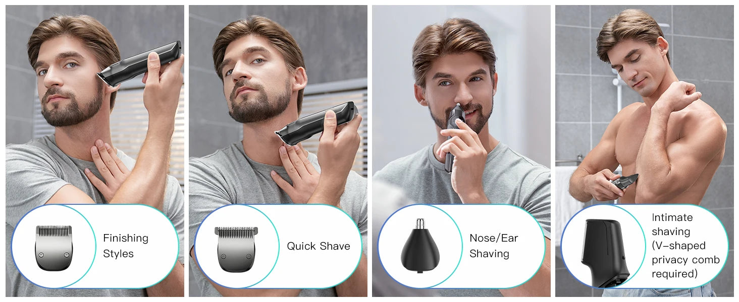 Kensen S30 4-in-1 Cordless Hair Clipper LED Display Men's Beard/Nose Trimmer Rechargeable Barber Grooming Kit Hair Cutting Machine