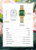 Relógio feminino quadrado dourado em aço inoxidável com calendário