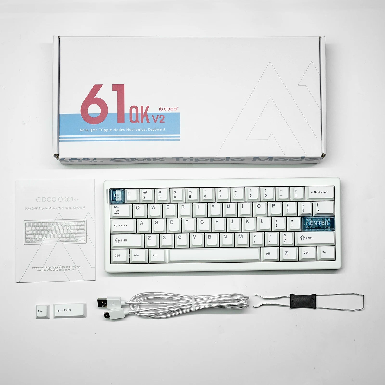 CIDOO QK61 V2 VIA-Programmable 60% Gasket Mount Wired/2.4GHz Wireless/Bluetooth Compact Keyboard with South-Facing LEDs