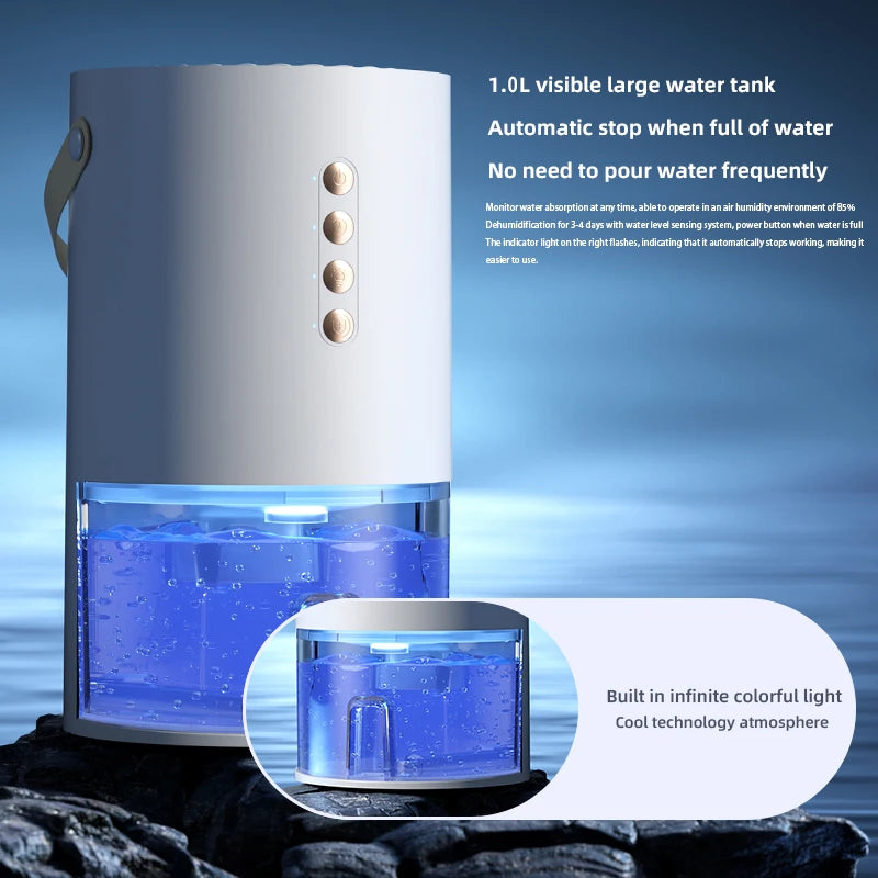 1000ml Dehumidifier Air Dryer for Home Office Negative ions Eliminate Damp Mold and Moisture Portable Air Dehumidifier EU US