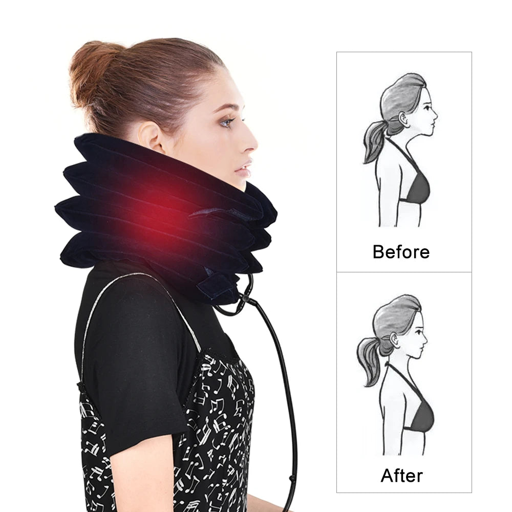 Collarín cervical inflable con tracción cervical, soporte para tractor, almohada de masaje, alivio del dolor, relajación, cuidado de la salud, camilla para cuello y cabeza.