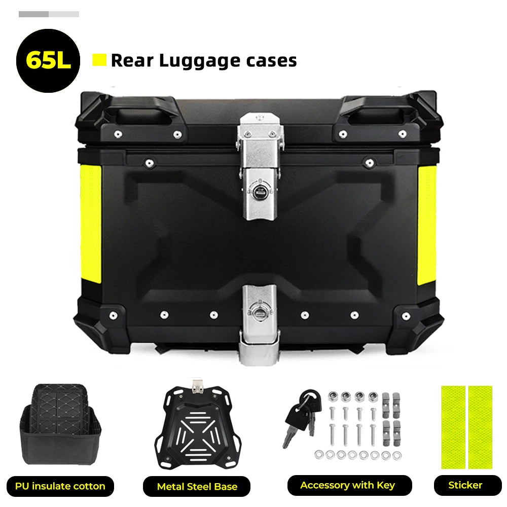 KEMIMOTO 45L/55L/65L Motorcycle Aluminum Case Tail Box Trunk with backrest Universal Top Tail Rear Luggage Tool Storage Box
