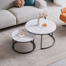 White Marble Round Tea Desk End Table In Living Room Furniture Coffee Table Living Room Wooden Combination Home Metal Bracket