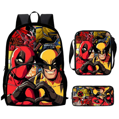 Mochilas para niños de 3 piezas con dibujos animados de DEADPOOL y WOLVERINE, mochila para estudiantes, bolso de hombro, estuche para lápices, regalo perfecto para niños y niñas.