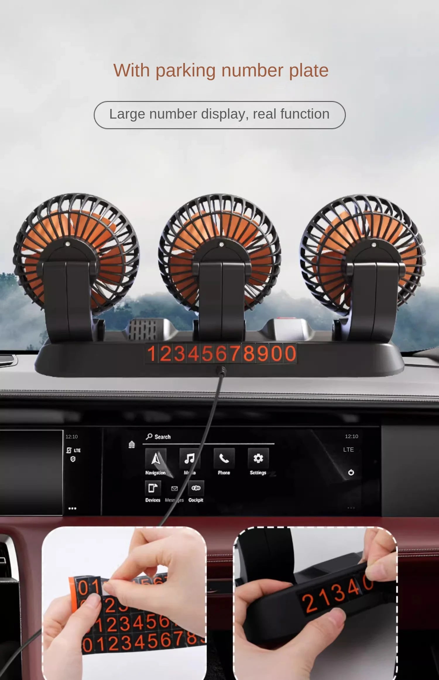Car Fan 360° Adjustable 3 Head Air Fan Automotive Electric Fan USB/12V/24V Fan 2 Speeds Car Silent Fan For Home Desk Office&amp;Car
