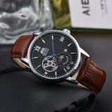 Orient Sun & Moon Semi Skeleton Automatic Watch Men's White Dial Black Leather Strap Sapphire Crystal 50M Water-Resistant Dress Watch