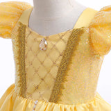 Girls Sequin Princess Dresses Children Disguise Cosplay Belle Costume Beauty and The Beast for Carnival Halloween Birthday Party