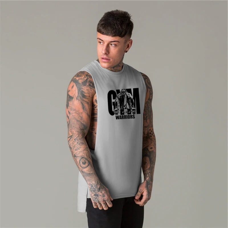 Camisetas sin mangas para gimnasio y culturismo para hombre, camisa transpirable de algodón con corte extendido, ropa de deporte y entrenamiento sin mangas para verano