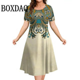 Fashion Elegant Women’S Dresses Loose A-Line Dress Women Short Sleeve Dress Flowers Print Casual Ladies Plus Size Clothing 9XL