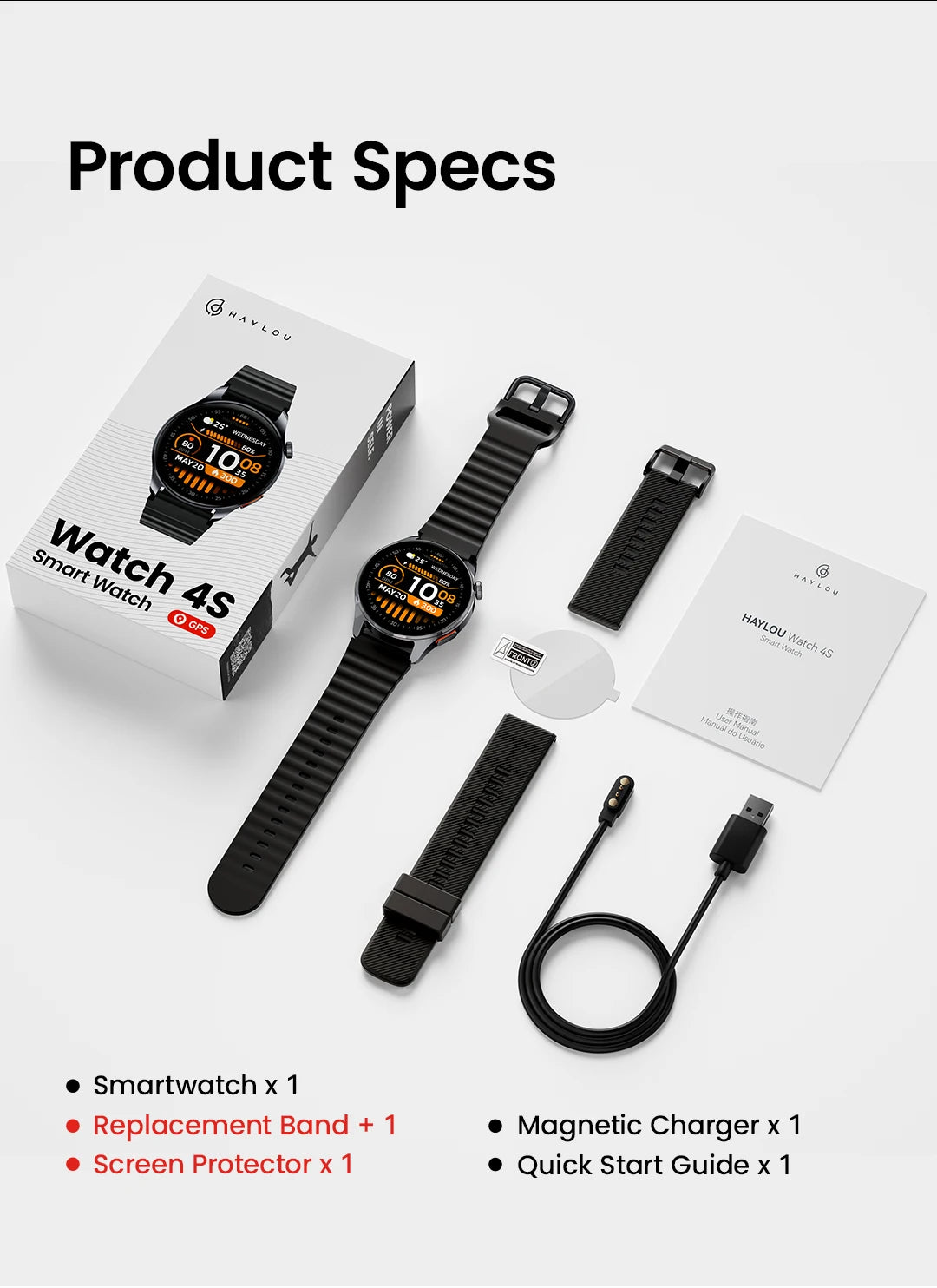 Smartwatch HAYLOU Watch 4S com GPS, tela AMOLED HD de 1,43", posicionamento GPS via 5 satélites e mais de 120 modos de treino – Relógio inteligente para esportes e fitness
