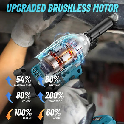 Cordless Impact Wrench 900N.m Power Impact Gun 1/2'' 3300RPM Brushless Electric Impact Driver for Home Car Truck Mower