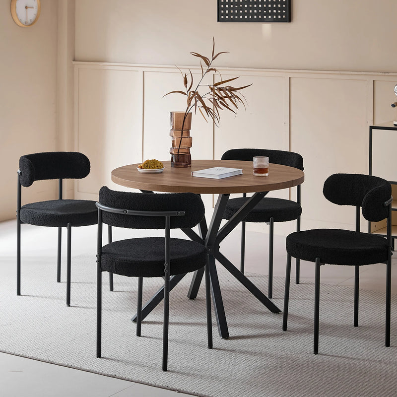 EGOONM 4Pcs Nordic Style Dining Chairs Upholstered Kitchen Chairs with Teddy Velvet Chair Home Desk Dining Room Kitchen Chairs