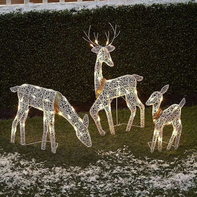 3 piezas de alce de hierro con diseño de ciervo para decoración navideña de jardín con luz LED brillante y purpurina, adorno navideño para exteriores, hogar y patio. 