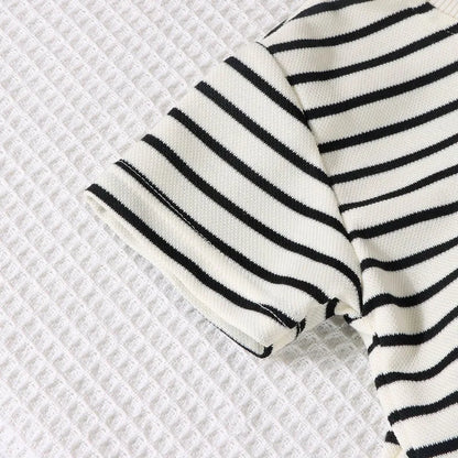 2Pcs Fashion Children Short Sleeve Shorts Sets Summer Kids Clothes Boys Baby Cotton Tee Pant Outfits Black and White Stripe