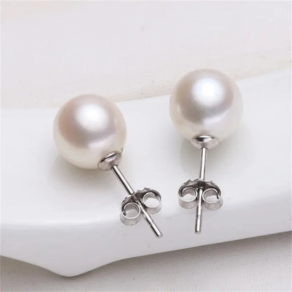 Freshwater Cultured Pearl Earrings for Women, 925 Sterling Silver Jewelry, Button Ball, Best Gifts 6mm, 8mm, 10mm 