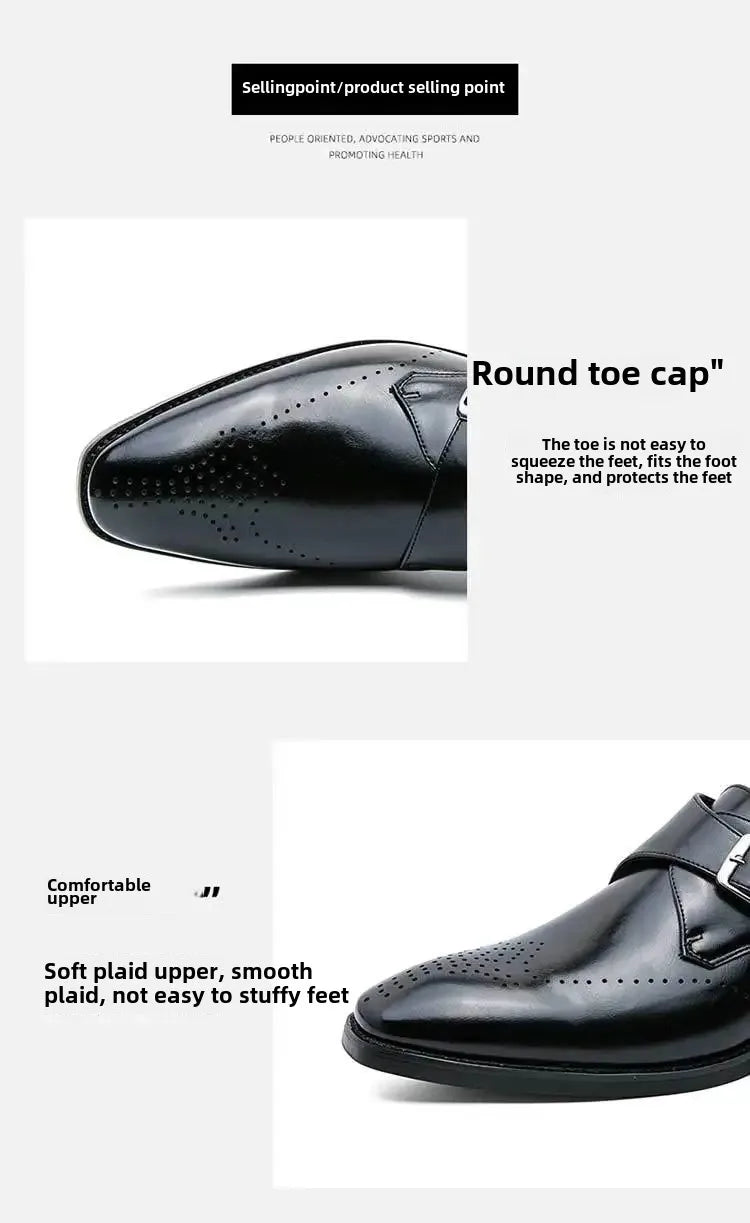 Large Size 48 Men's Leather Shoes with Buckle, Block Carving, Slip-On, Square Toe, Board Shoes, Trendy Adult Footwear