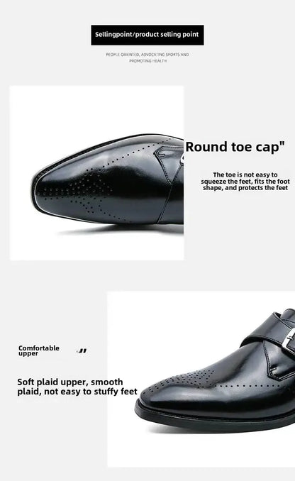 Large Size 48 Men's Leather Shoes with Buckle Block Carving Slip-On Square Head Board Shoes Trendy Adult Footwear