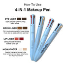 Lápis de sobrancelha impermeável, 4 em 1, desenho de olho, duradouro, delineador de cor fácil, caneta maquiagem à prova de suor