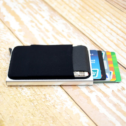 YUECIMIE Slim Aluminum Wallet With Elasticity Back Pouch ID Credit Card Holder Mini RFID Wallet Automatic Pop up Bank Card Case