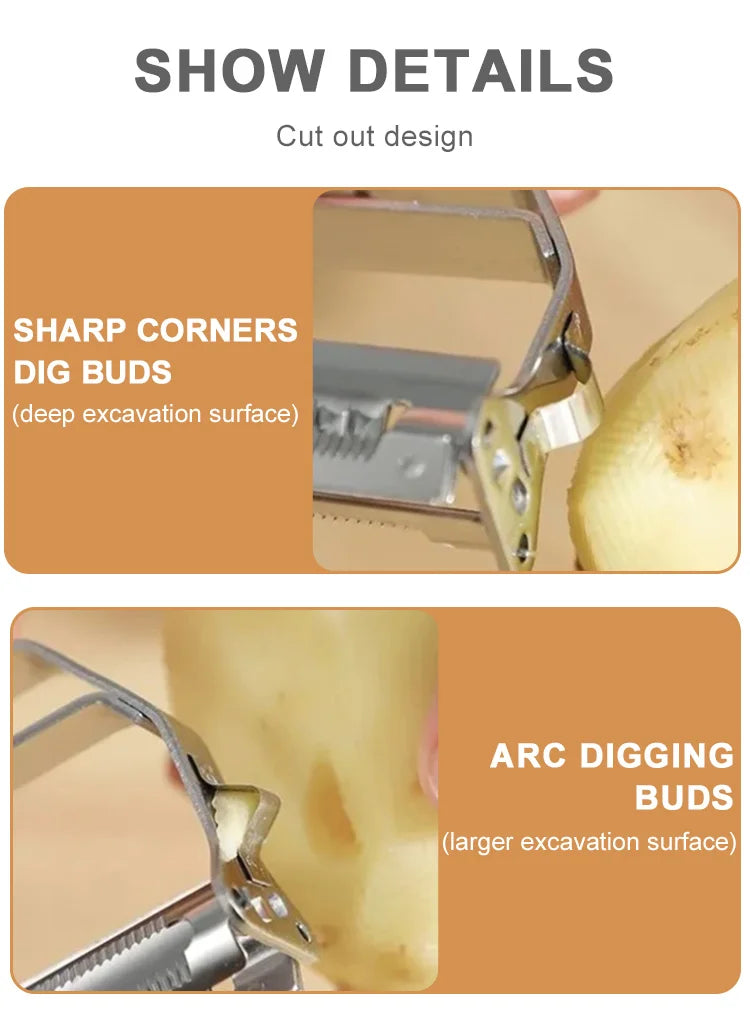 4in1 Vegetable Peeler Stainless Steel Melon Planer Multiple-Function Double-Head Peeler Household Kitchen Cucumber Slicer Tool