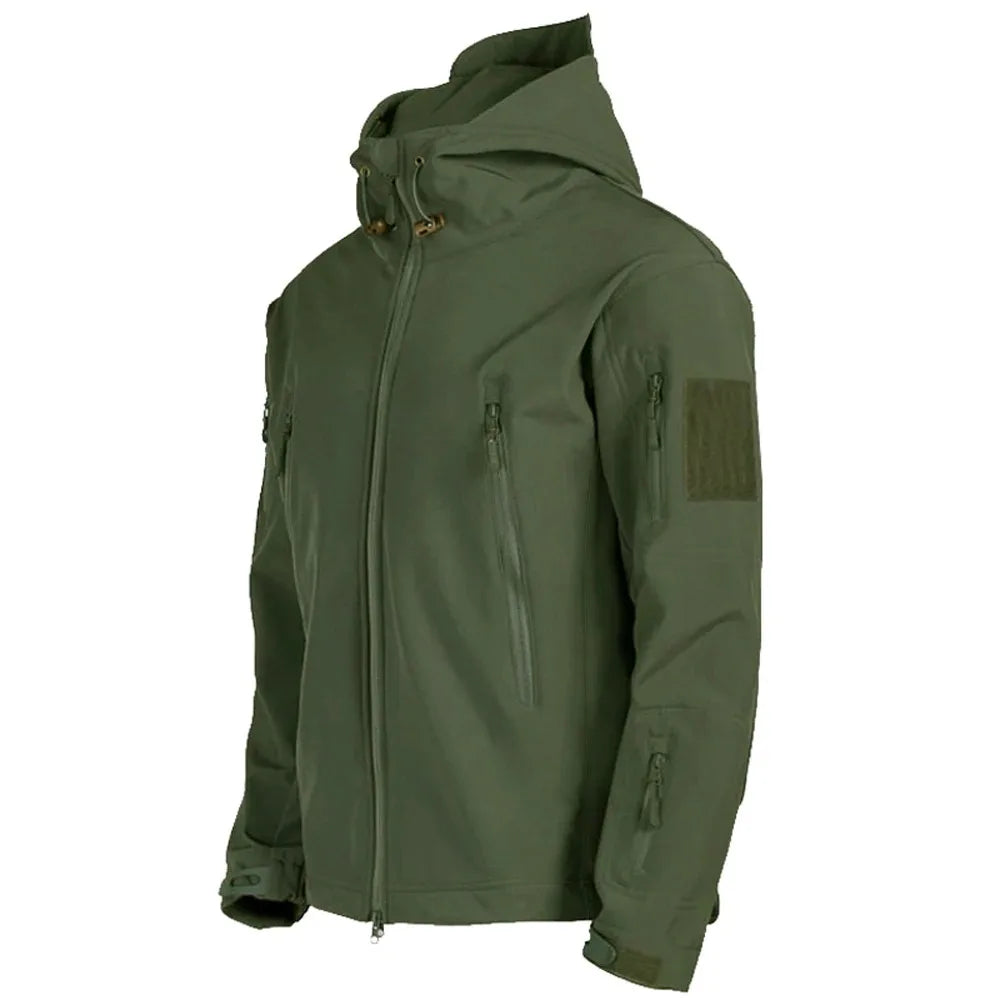 TRAF 2024 Nueva chaqueta de piel de tiburón de moda, suave y táctica, resistente al viento, impermeable, con capucha para hombre.