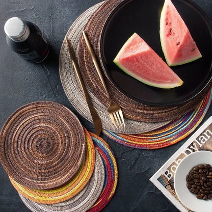 Placemats for Dining Table 1PC Linen cotton woven non-slip ironing placemat teacup mat Round plate mat flower mat kitchenware