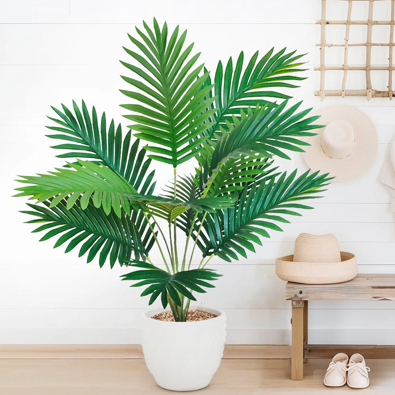 52-125cm/49.2in  Artificial Palm Tree Tropical Fake Plant Green Plastic Palm Leaf Branches Suitable for Home Garden Decoration