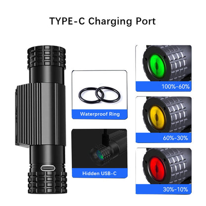 Led mini farol de alta potência branco vermelho memória farol 18650 recarregável usb tipo-c tocha acampamento caça lanterna lâmpada